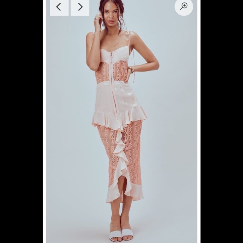 For Love and Lemons Lovebird Sheer Lace Corset Midi Dress XS